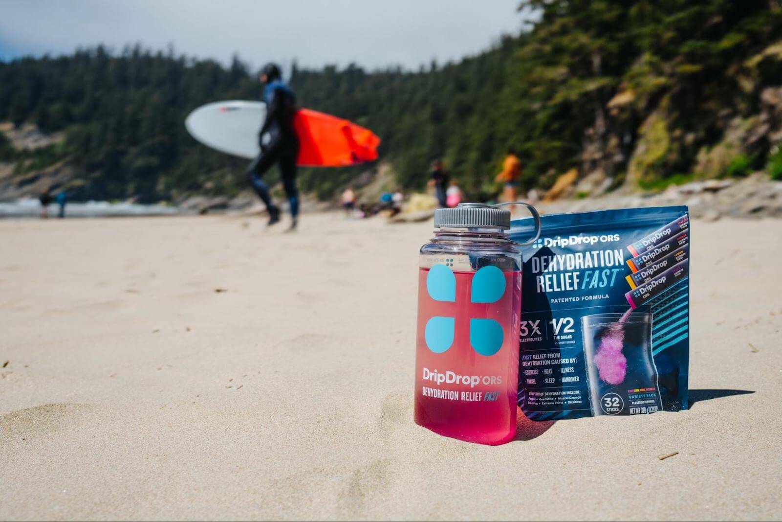 How to cool down: DripDrop ORS pack and tumbler on the beach